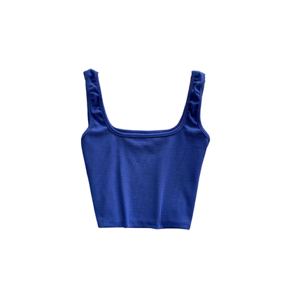 Vibrant blue crop top for casual and sporty looks.