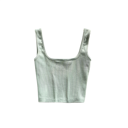 Mint crop top with a soft ribbed texture and square neckline.