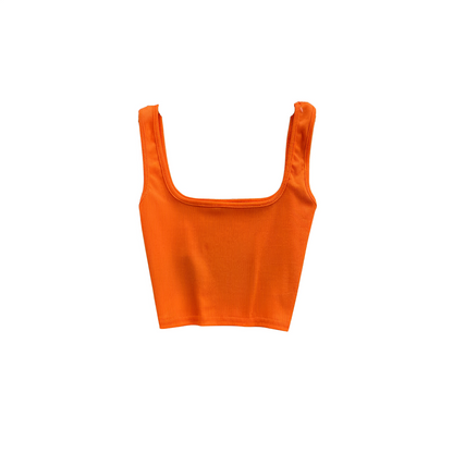 Bright orange crop top with elegant straps.