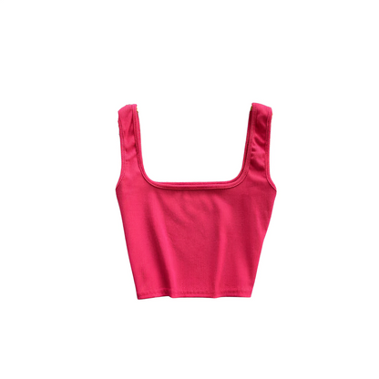 Bold pink crop top to add a pop of color.